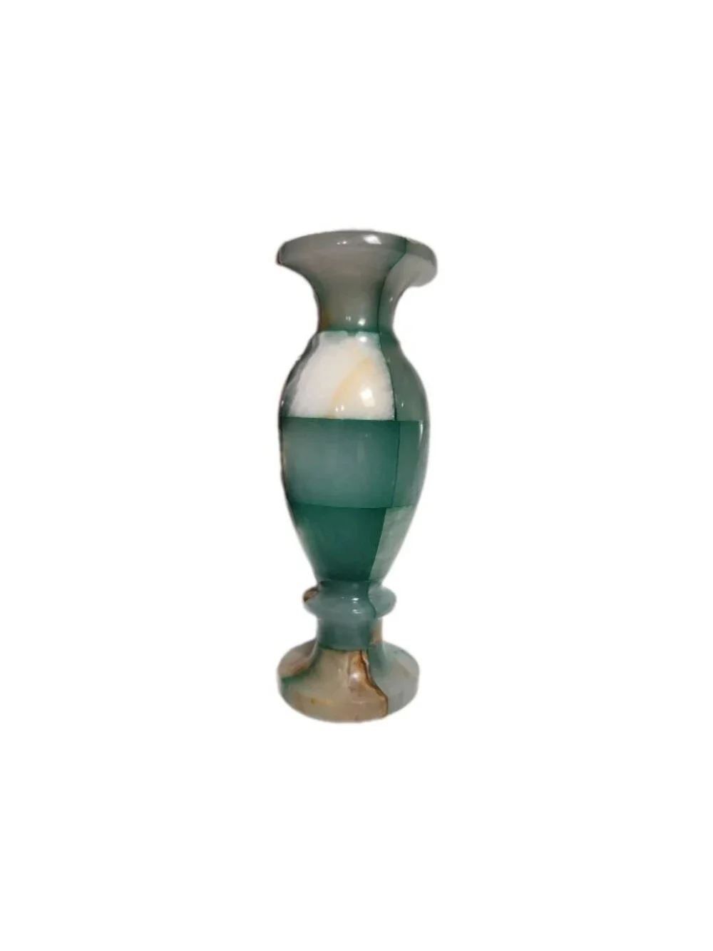 Vintage Green Onyx Stone Vase Checkered Mosaic Patchwork Design  Teal Gorgeous